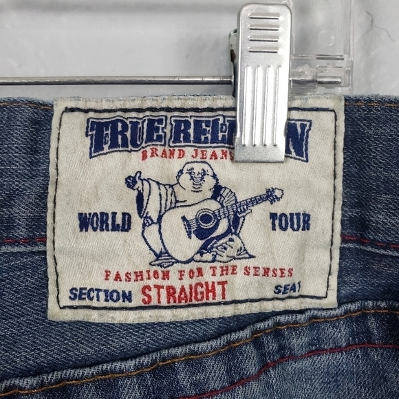 TRUE RELIGION Men's Jeans Blue Red Stitching Straight Sz 33 - Picture 6 of 9